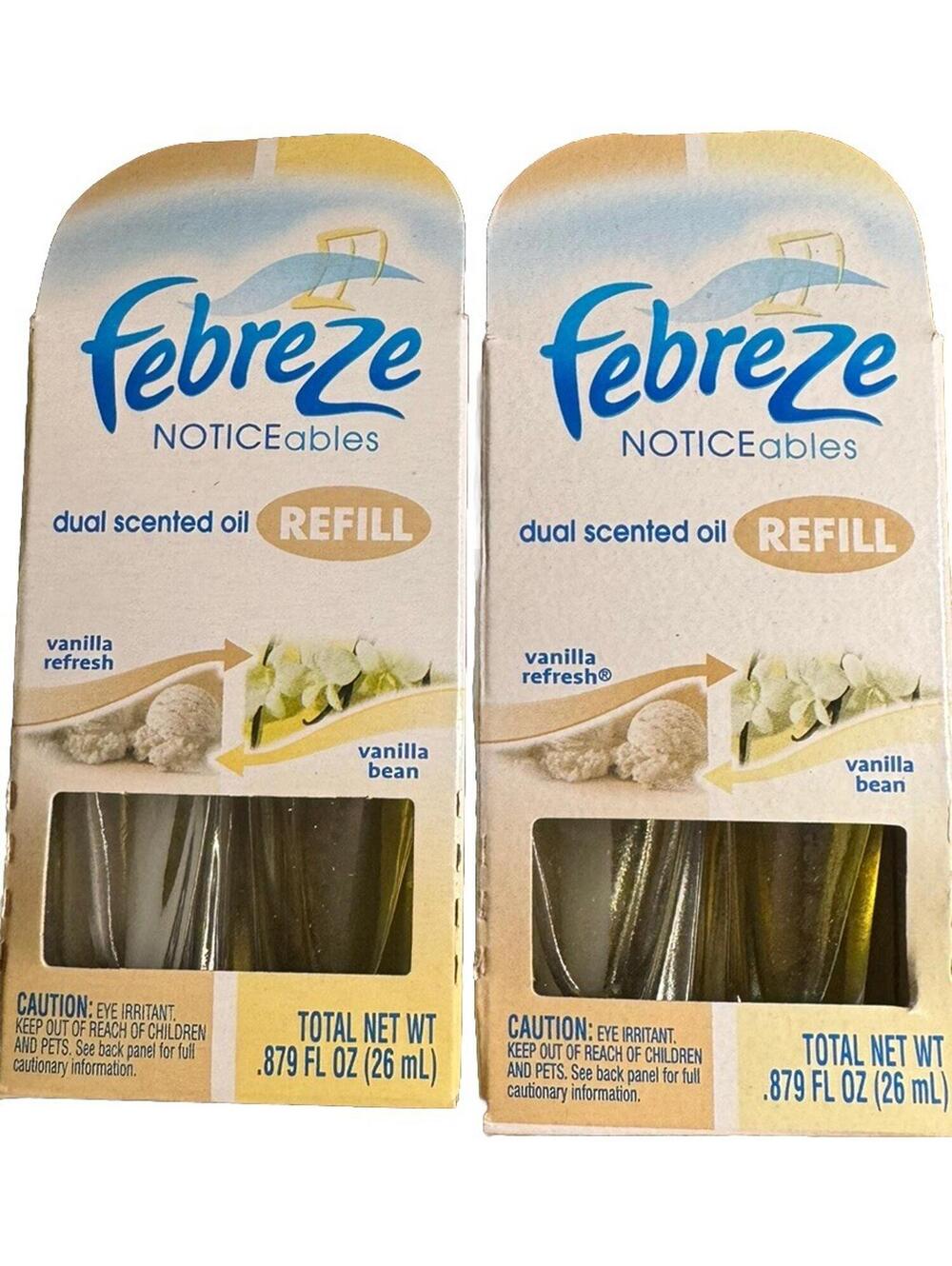 (2) Febreze Dual Scented Oil NOTICEables Refi1ls Vanilla Refresh Vanilla Bean